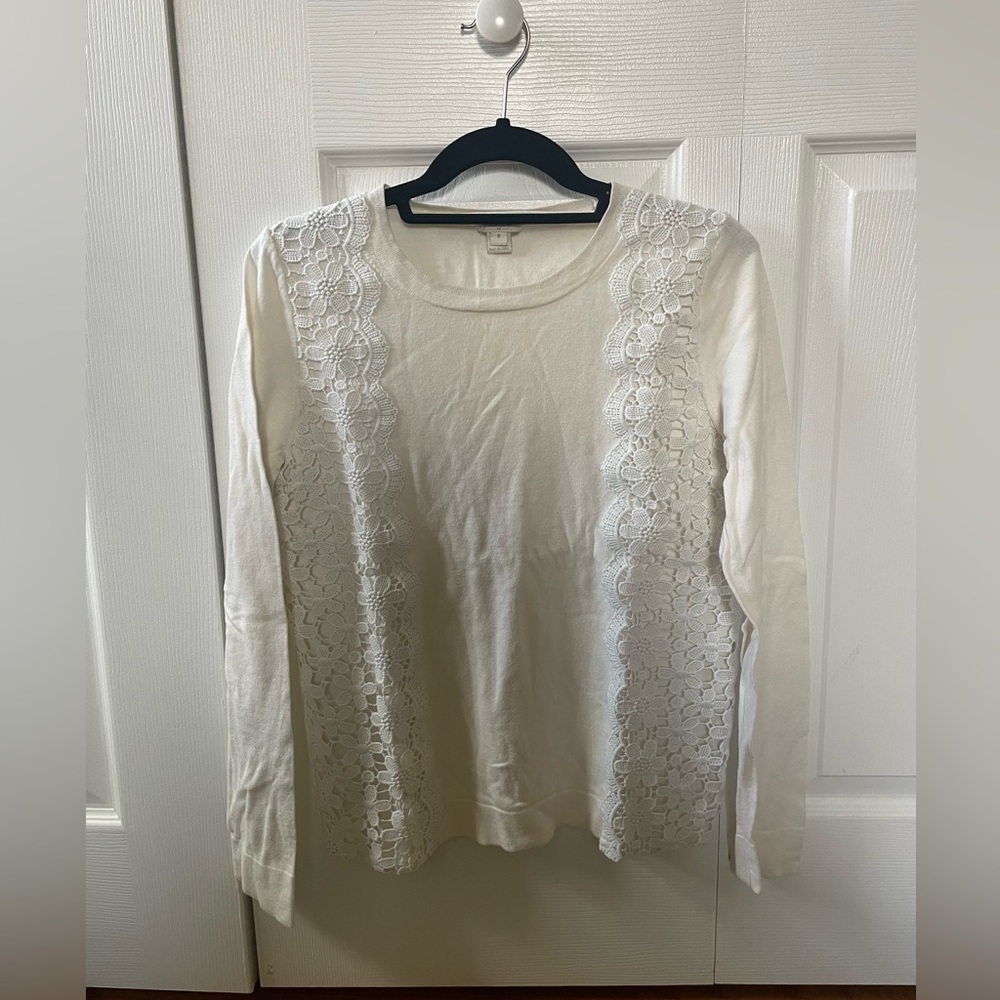 JCrew off white light sweater with lace detail